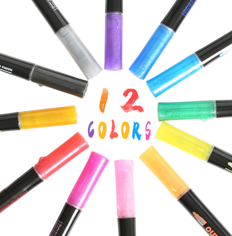 双线笔彩色手账笔梦幻金属轮廓笔详情图3