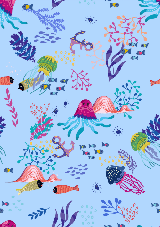 900D弹丝PU 海底世界系列 数码印花 一米起印 箱包等面料详情图1