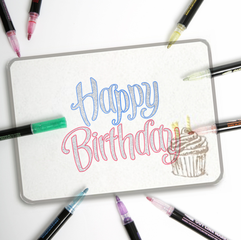 双线笔彩色手账笔梦幻金属轮廓笔详情图4