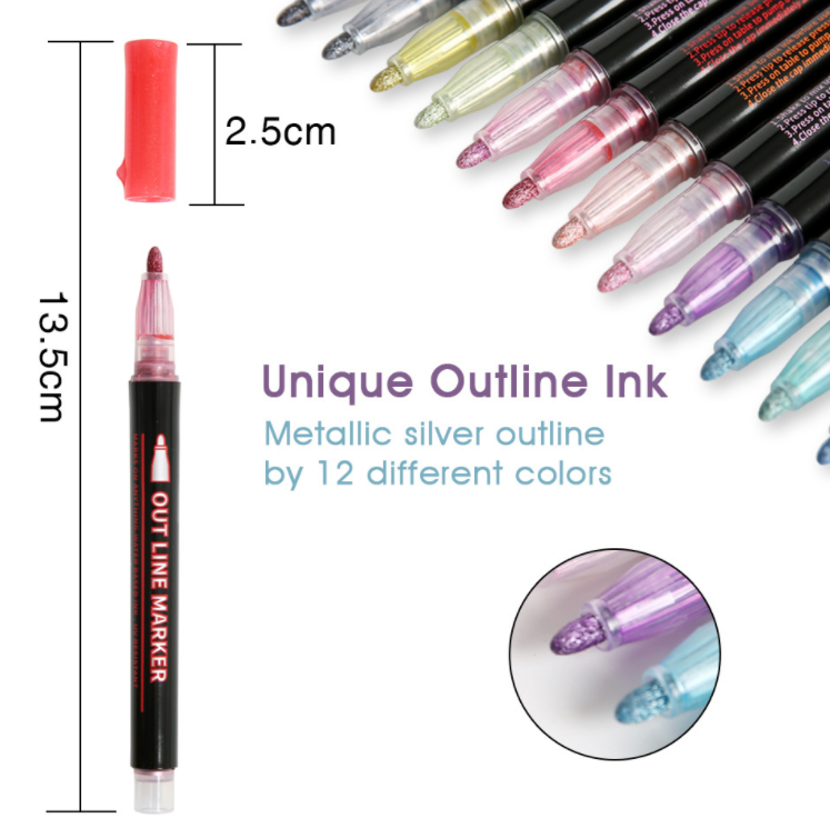 双线笔彩色手账笔梦幻金属轮廓笔详情图2