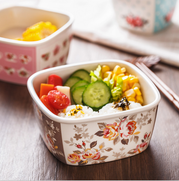 Microwave porcelain bowl with lid, square bowl, instant noodle bowl detail image 4