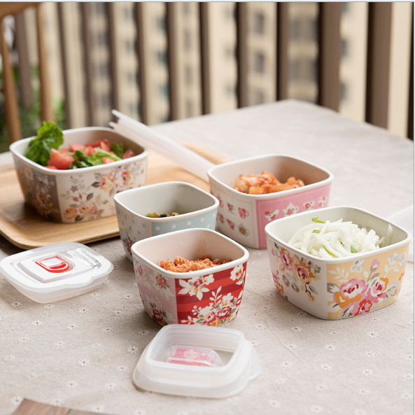 Microwave porcelain bowl with lid, square bowl, instant noodle bowl detail image 1