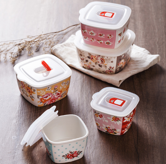Microwave porcelain bowl with lid, square bowl, instant noodle bowl detail image 3
