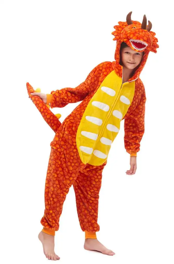 Triceratops animal one-piece pajamas for export, flannel cartoon animal parent-child style, thickened coral fleece for men and women, long-sleeved toilet version home wear detail image 5