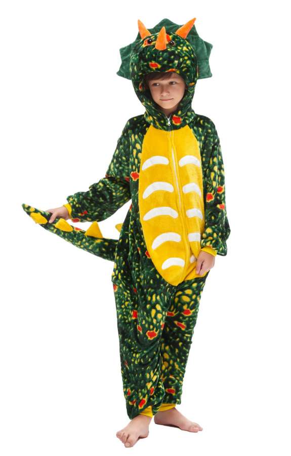Triceratops animal one-piece pajamas for export, flannel cartoon animal parent-child style, thickened coral fleece for men and women, long-sleeved toilet version home wear detail image 10