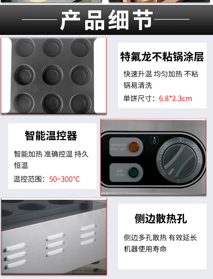 Commercial electric red bean cake machine FY-4B, Taiwan wheel cake machine, nine-hole baking machine, leisure snack equipment detail image 3
