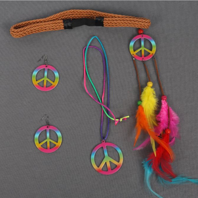 Feather, Peace headwear, Peace necklace, earrings, Masquerade ball four-piece set