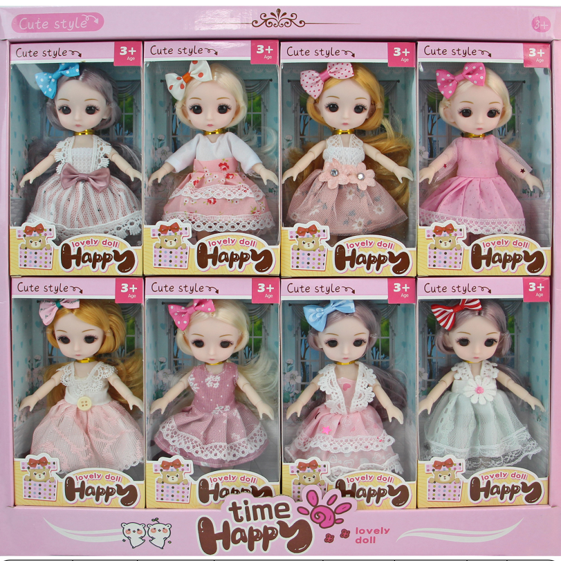 1910B-1 6-inch 16 cm 13-joint 3D true eye real body girl doll display cabinet, 8 pieces detail image 3