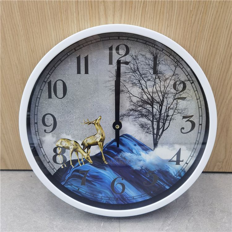 12英寸圆形动物装饰设计面时尚黑白家居客厅静音数字石英挂钟细节图
