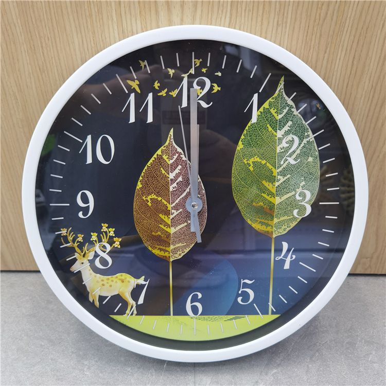 12英寸圆形动物装饰设计面时尚黑白家居客厅静音数字石英挂钟产品图