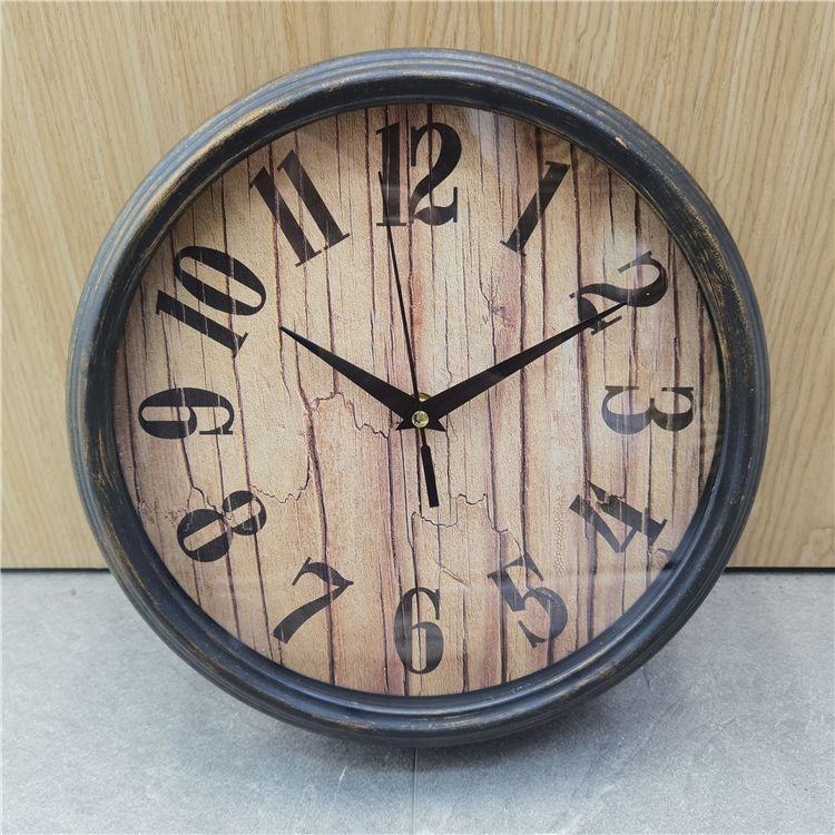 27cm创意质感厚框欧洲复古钟表批发廉价圆形数字家居装饰无声挂钟详情图2