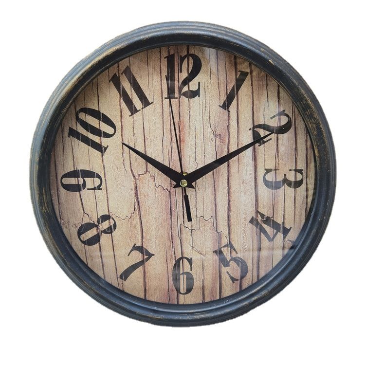 27cm创意质感厚框欧洲复古钟表批发廉价圆形数字家居装饰无声挂钟