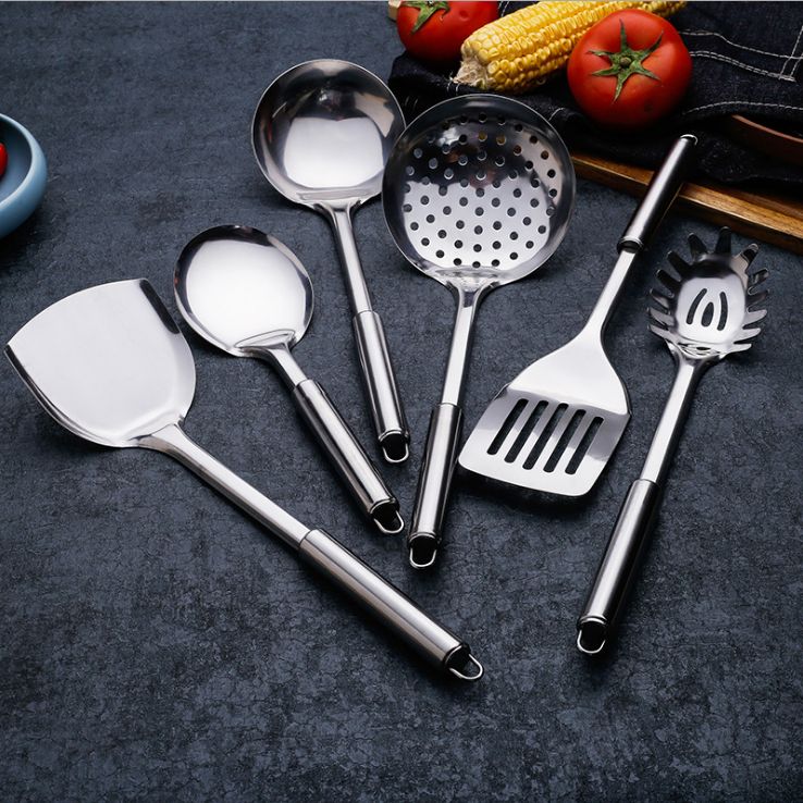 Kitchen utensils Cooking round steel handle spoon spatula kit