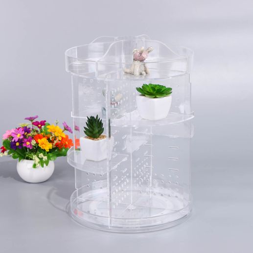 Transparent 360-degree rotating makeup rack