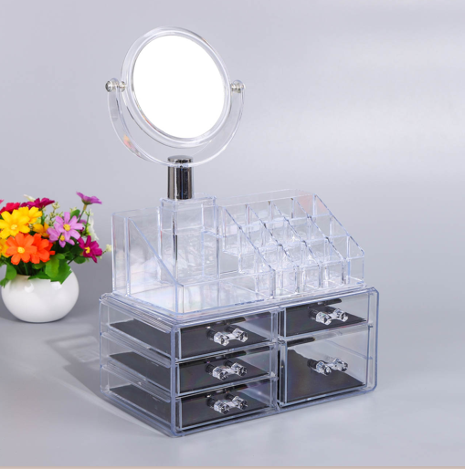   带镜子化妆品透明抽屉式桌面收纳架详情图4