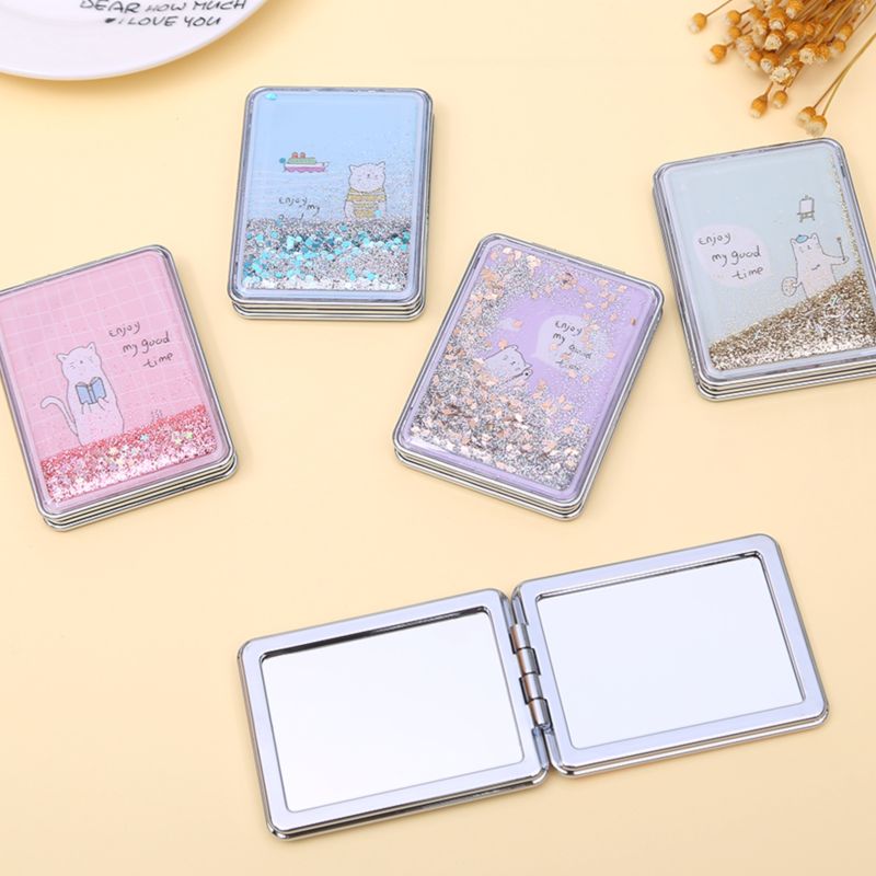 网红流沙化妆镜随身镜便携携带迷你小镜子女折叠宿舍化妆镜子化妆镜子图