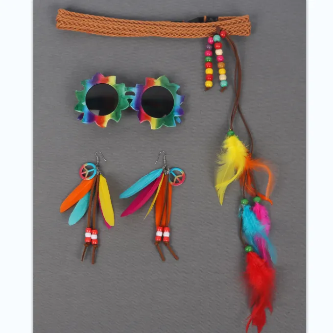 Colorful feather headwear, glasses, earrings, masquerade ball set detail image 1
