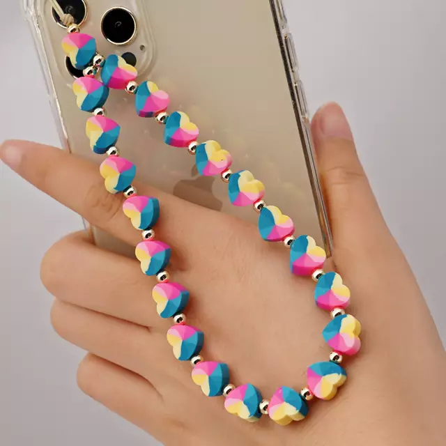 Rose Angel colorful soft clay golden flower Fruit heart mobile phone chain lanyard is a fashionable bestseller Item Picture