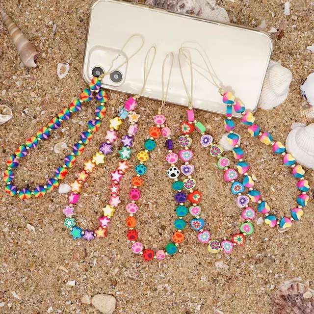 Rose Angel colorful soft clay golden flower Fruit heart mobile phone chain lanyard is a fashionable bestseller pic 4