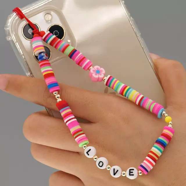 Colorful soft clay fruit smiley face eye pearl multiple mobile phone chains are Internet bestsellers pic 1