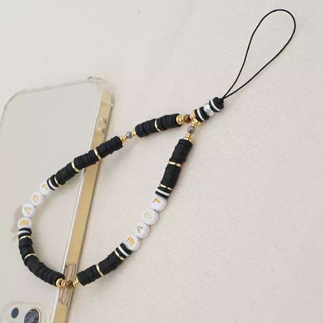 Rose Angel Bohemian color Black soft clay letter mobile phone chain lanyard details Picture