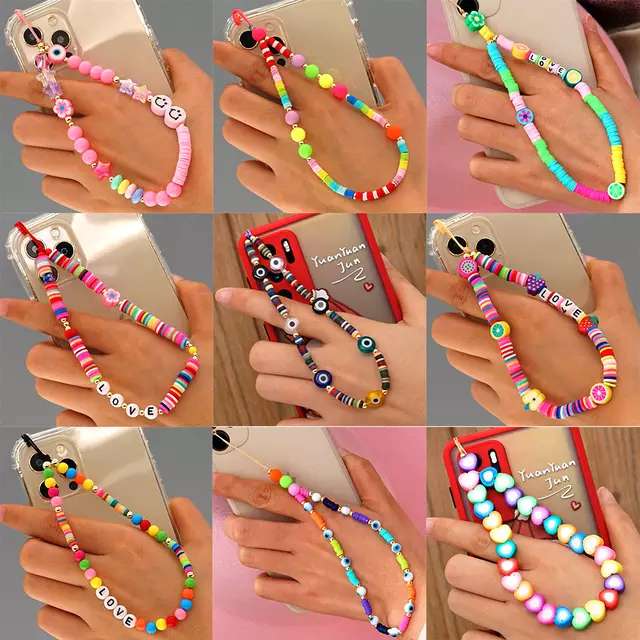 Colorful soft clay fruit smiley face eye pearl multiple mobile phone chains are Internet bestsellers Application Scenario