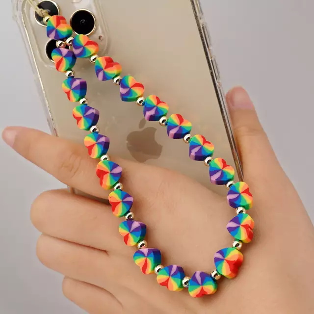 Rose Angel colorful soft clay golden flower Fruit heart mobile phone chain lanyard is a fashionable bestseller Application Scenario