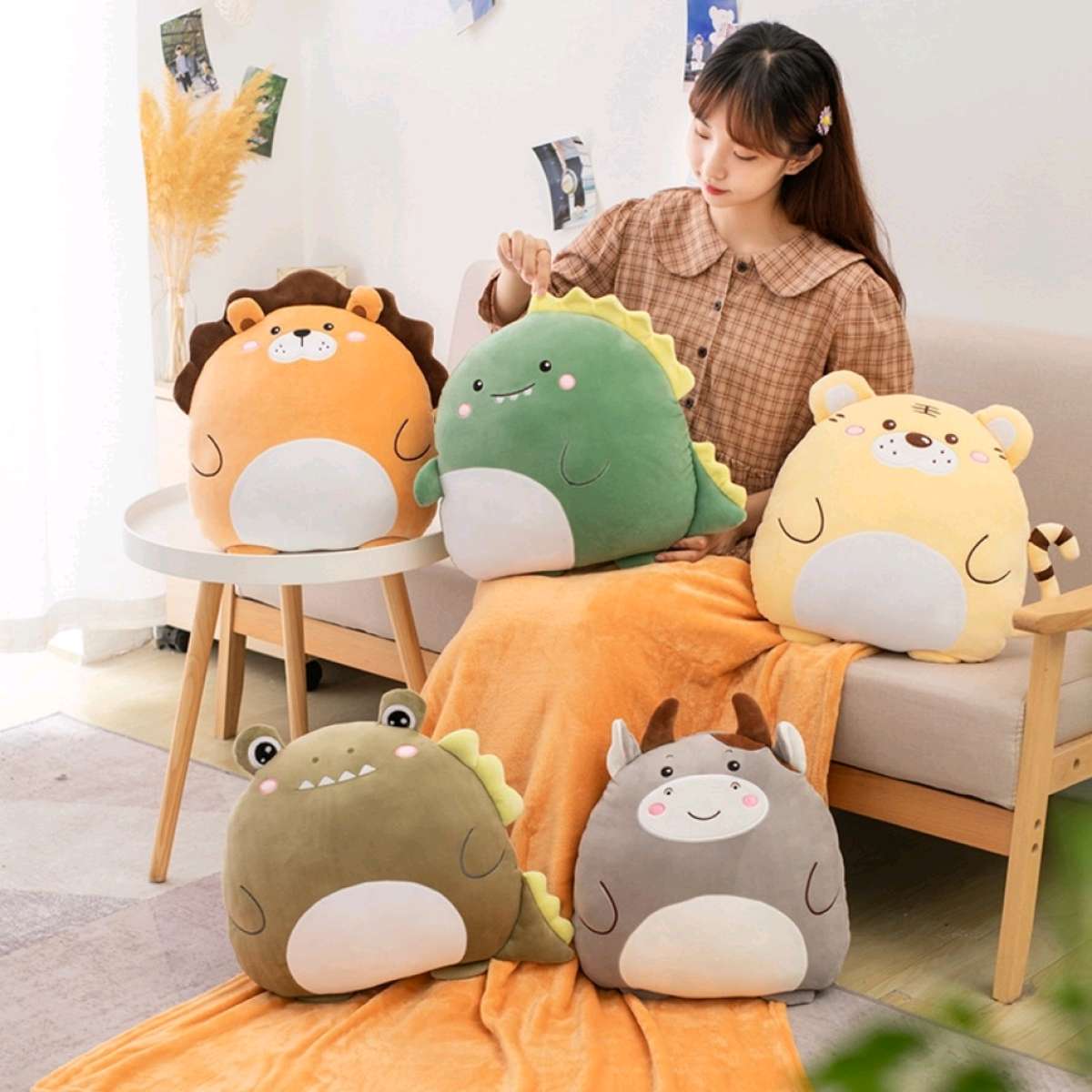 Cartoon throw pillow, quilt, dual-purpose office cushion, pillow, nap blanket, two-in-one avocado, unicorn, dinosaur detail image 6