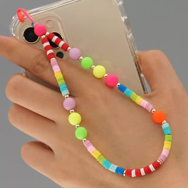 Colorful soft clay fruit smiley face eye pearl multiple mobile phone chains are Internet bestsellers Item Picture