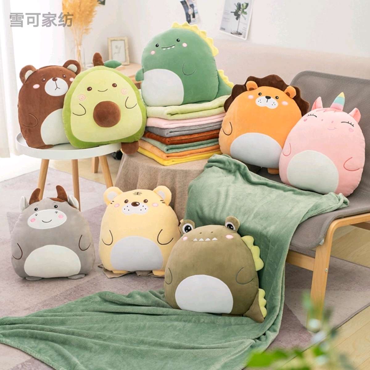 Cartoon throw pillow, quilt, dual-purpose office cushion, pillow, nap blanket, two-in-one avocado, unicorn, dinosaur detail image 1