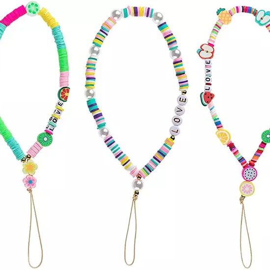 Colorful soft clay fruit smiley face eye pearl multiple mobile phone chains are Internet bestsellers