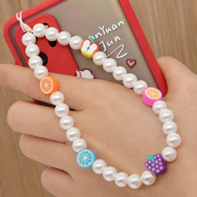 Colorful soft clay fruit smiley face eye pearl multiple mobile phone chains are Internet bestsellers details Picture