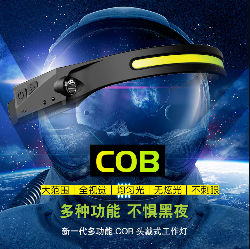 跨境挥手感应COB头灯户外骑行USB充电夜跑步灯LED强光头灯探照灯YL-008