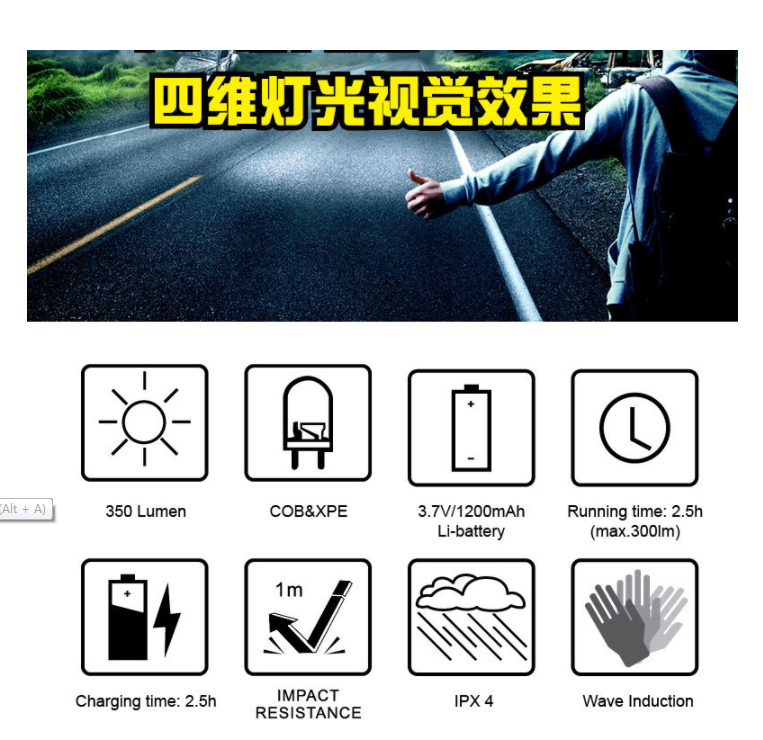 跨境挥手感应COB头灯户外骑行USB充电夜跑步灯LED强光头灯探照灯YL-008