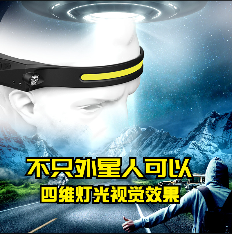 跨境挥手感应COB头灯户外骑行USB充电夜跑步灯LED强光头灯探照灯YL-008