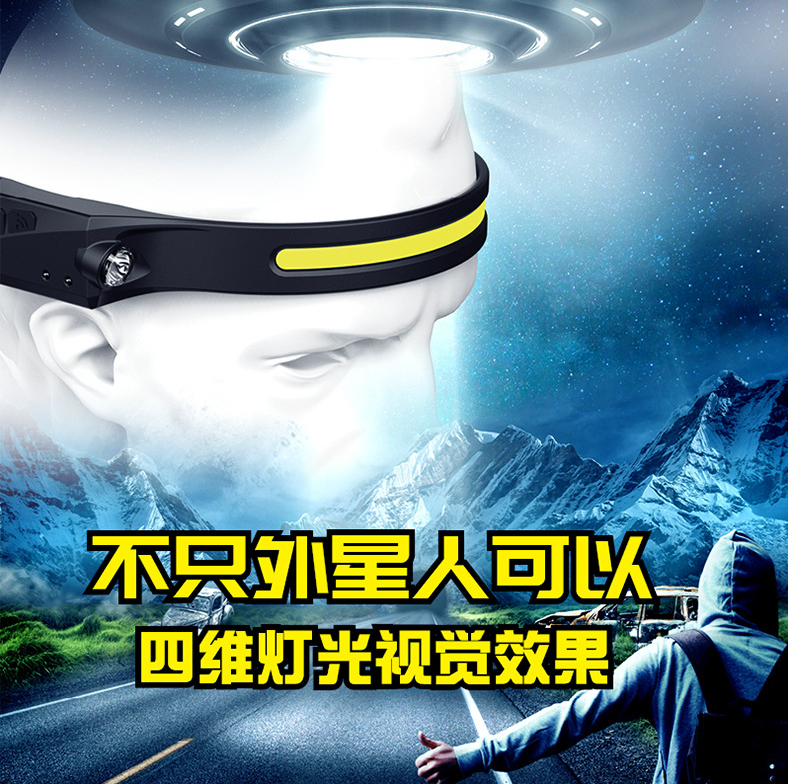 跨境挥手感应COB头灯户外骑行USB充电夜跑步灯LED强光头灯探照灯YL-008