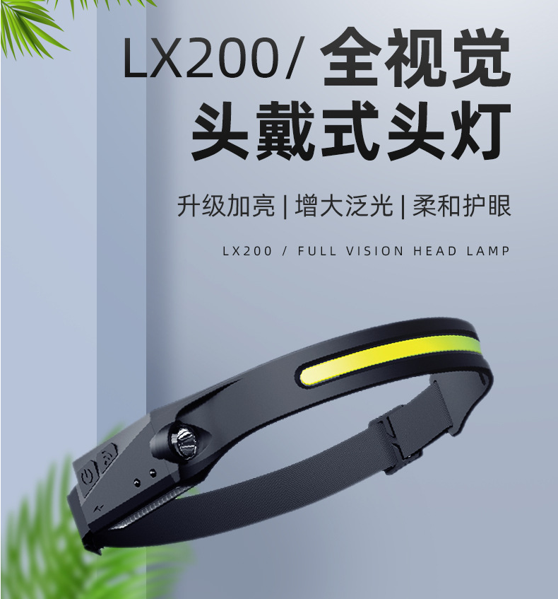 跨境挥手感应COB头灯户外骑行USB充电夜跑步灯LED强光头灯探照灯YL-008