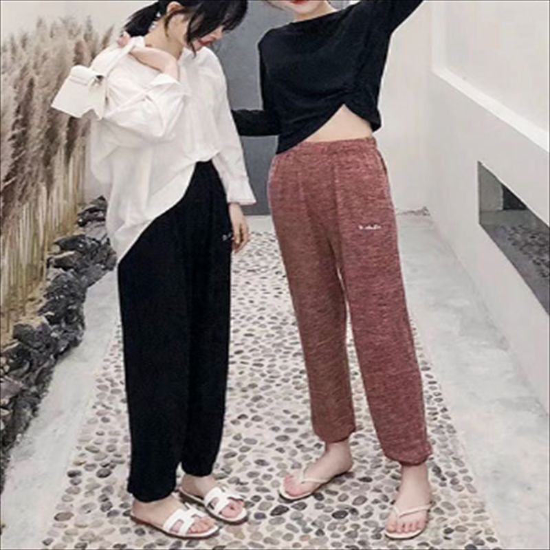 Factory direct sales of new high-waisted artificial cotton loose-fitting casual pants with elastic cuffs, fashionable printed Korean style radish pants, batch 502