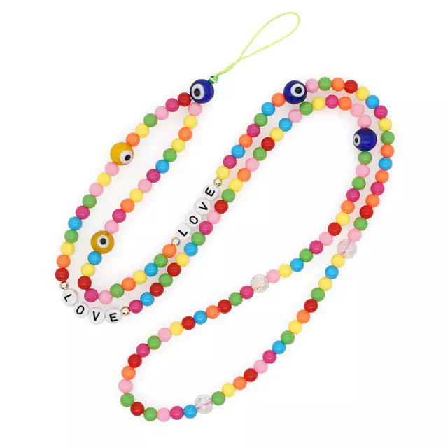 Rose Angel Colorful beaded long mobile phone chain lanyard Bohemian Devil Eye letter mobile phone lanyard detail image 3