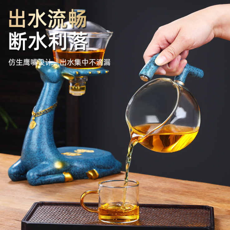 "Internet celebrity Yilu Companion Creative Glass Lazy Person's Fully semi-automatic tea Set. detail image 1