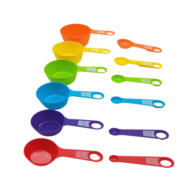 Factory direct sales of 12 pieces of measuring spoons, color measuring spoons, creative double-cut measuring spoons, baking small tools, hot sale on Amazon details Picture