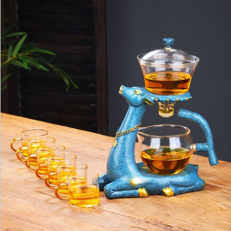 "Internet celebrity Yilu Companion Creative Glass Lazy Person's Fully semi-automatic tea Set.