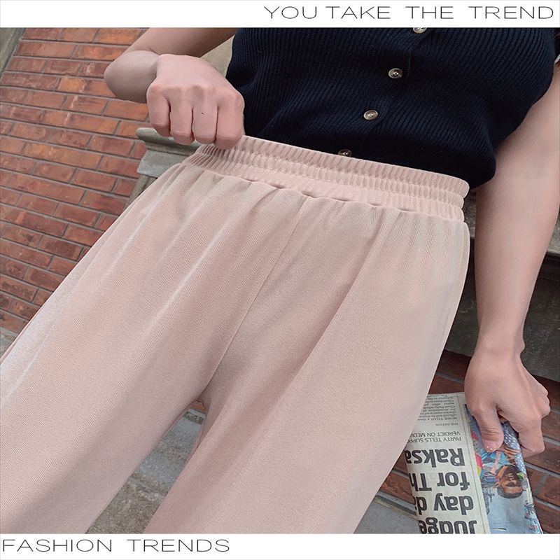2020 Spring/Summer series: Wide, elastic, high-waisted, petite, nine-inch tapered, radish pants, grey casual sport sweatpants for women, 52