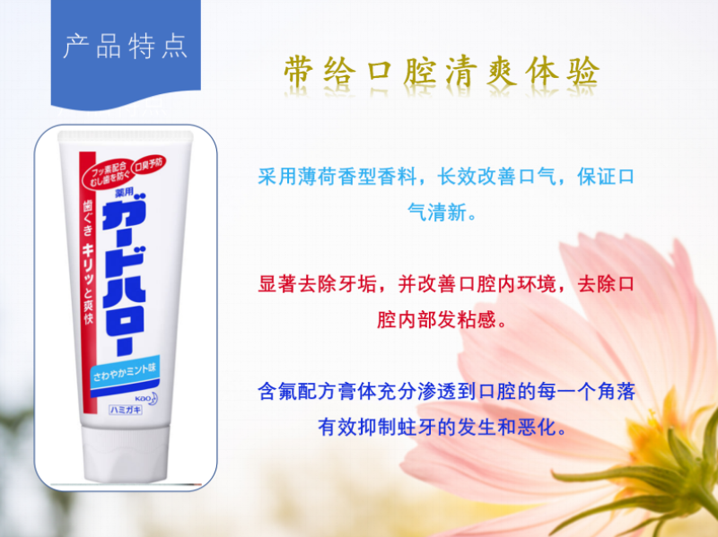 日本进口大白牙膏KAO酵素薄荷清新牙膏花 王防蛀亮白牙膏165g详情图3