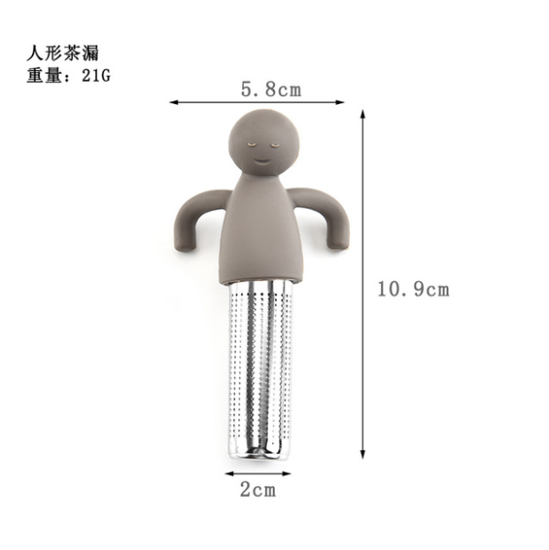 304 stainless steel silicone humanoid tea strainer and tea bag filter detail image 1
