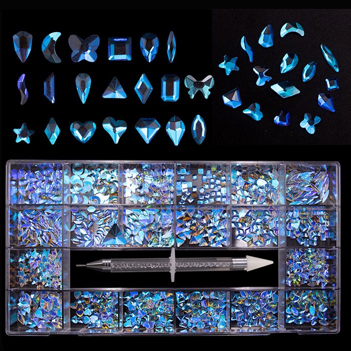 New diamond 21 flat bottom shaped diamond size mixed box nail jewelry diamond