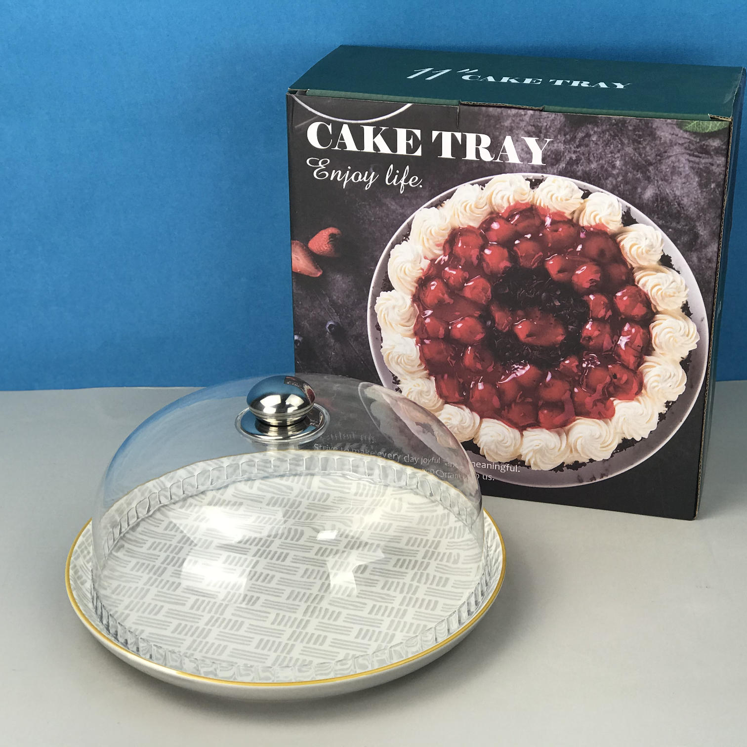 方圆陶瓷西餐盘带盖蛋糕盘披萨盘HGYYT65458