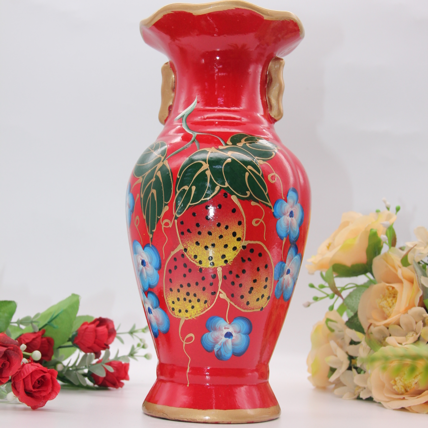 陶瓷工艺品陶瓷花瓶中国红陶瓷花瓶喜庆婚庆饰品摆件传统中国风大红花瓶传统手工绘制花瓶佳盛010