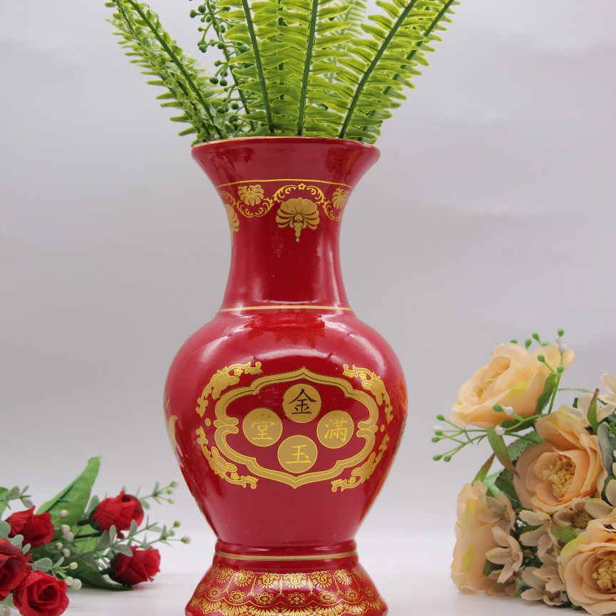 陶瓷工艺品陶瓷花瓶中国红陶瓷花瓶喜庆婚庆饰品摆件传统中国风大红花瓶佳盛010
