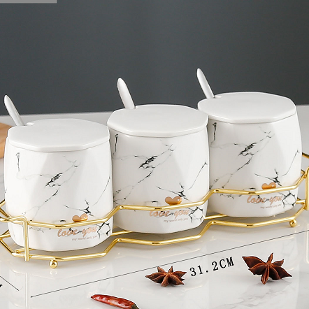 大理石纹菱形调味罐套三2066